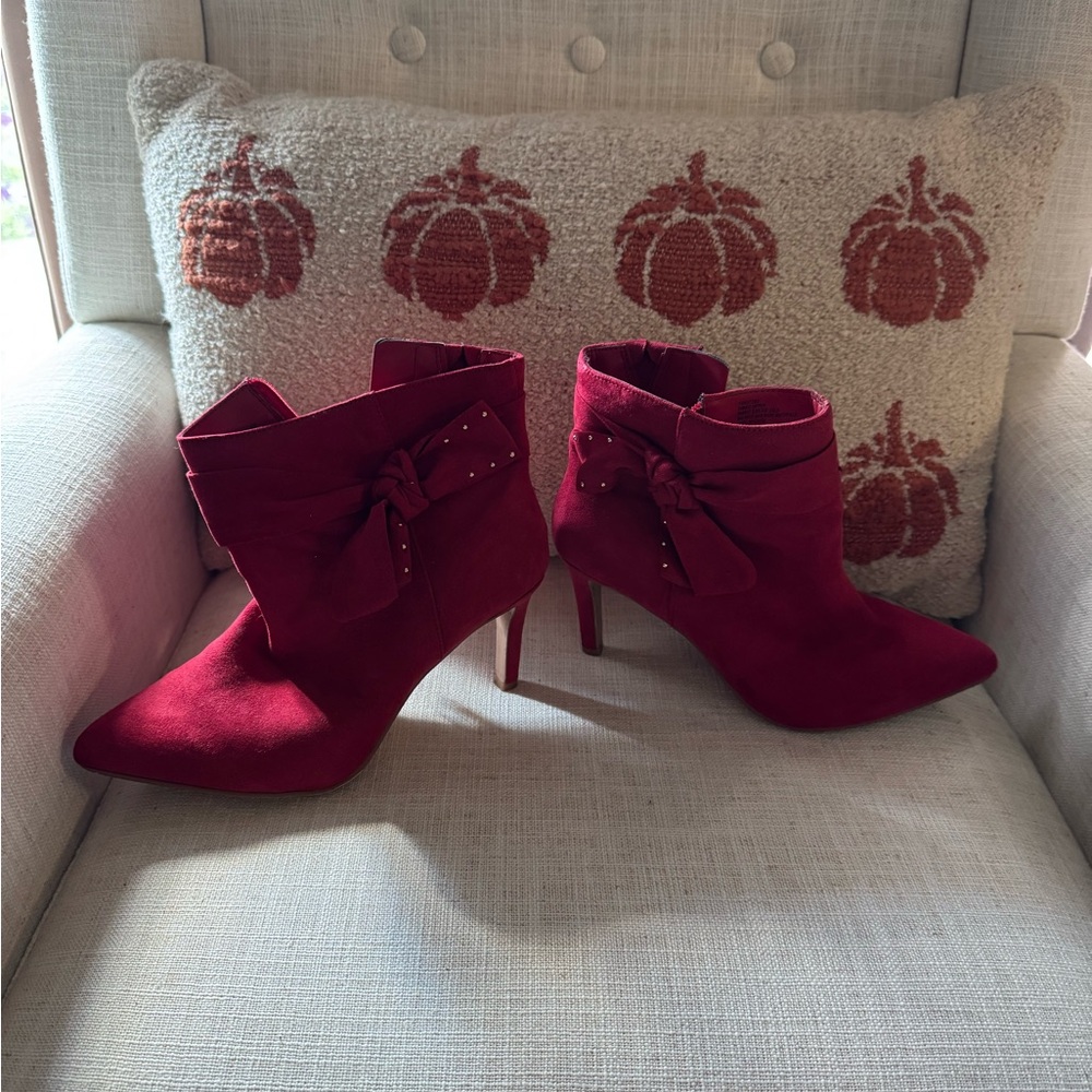 Red Faux Suede Studded Side Bow Bootie (WW)